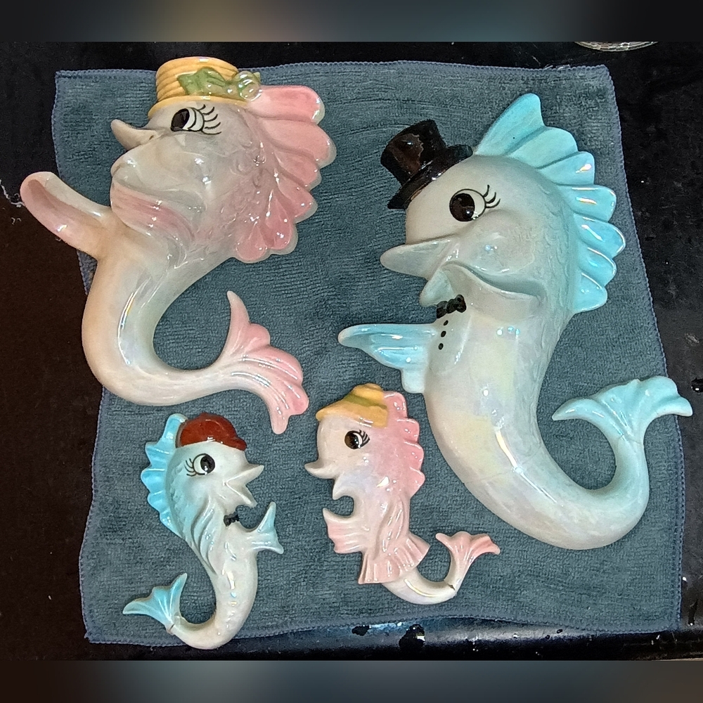 Vtg 50s Unique Arnels Anthropomorphic Fish Chalkware Family